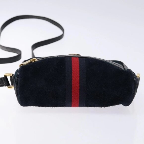 GUCCI Sherry Line Shoulder Bag Suede Navy Gold - Picture 4 of 14